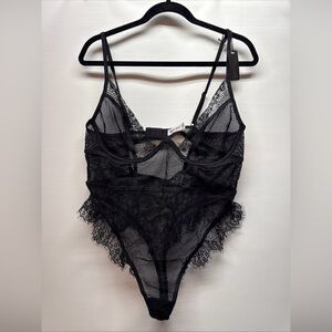 NWT Mapale Women's Mesh Sheer Teddy Bodysuit Sz 3X/4X Black Sexy Lingerie Ruffle